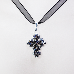 Pendant 45cm - Phoebe-Black Organza - Pendant 45cm - Laiton argenté